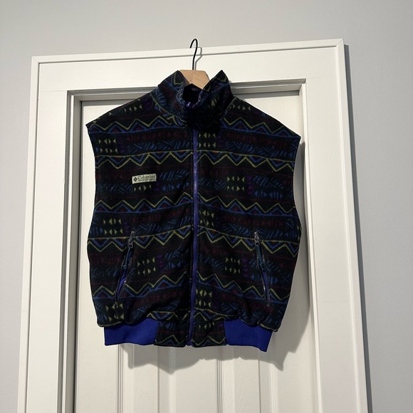 Vintage Columbia Reversible Fleece Lined Vest Tribal Aztec Geometric Pattern - Picture 1 of 6